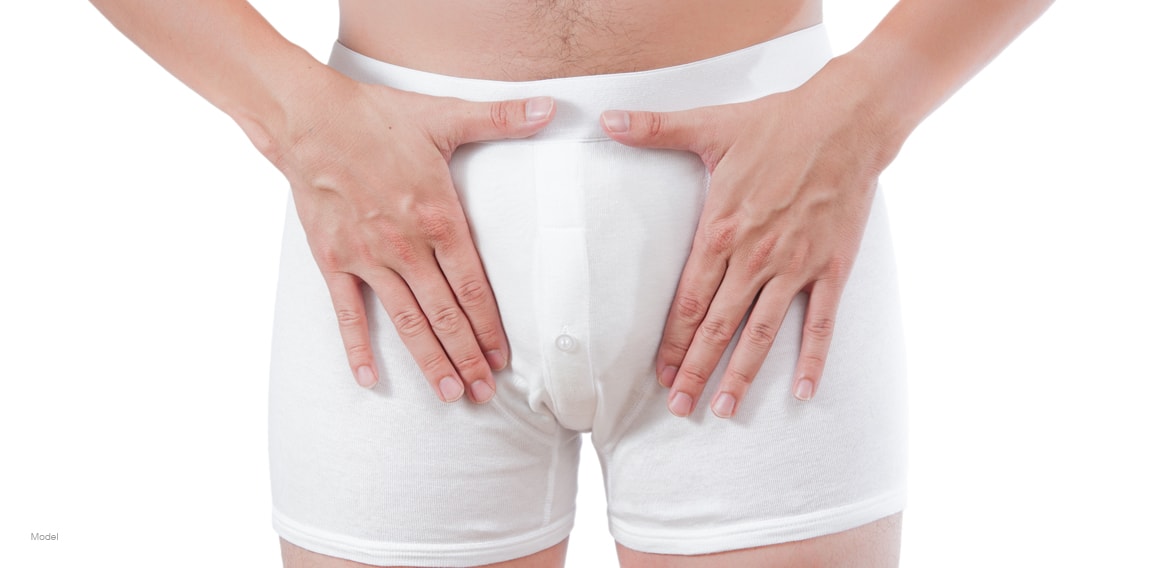 Up close of a mans’s bikini area